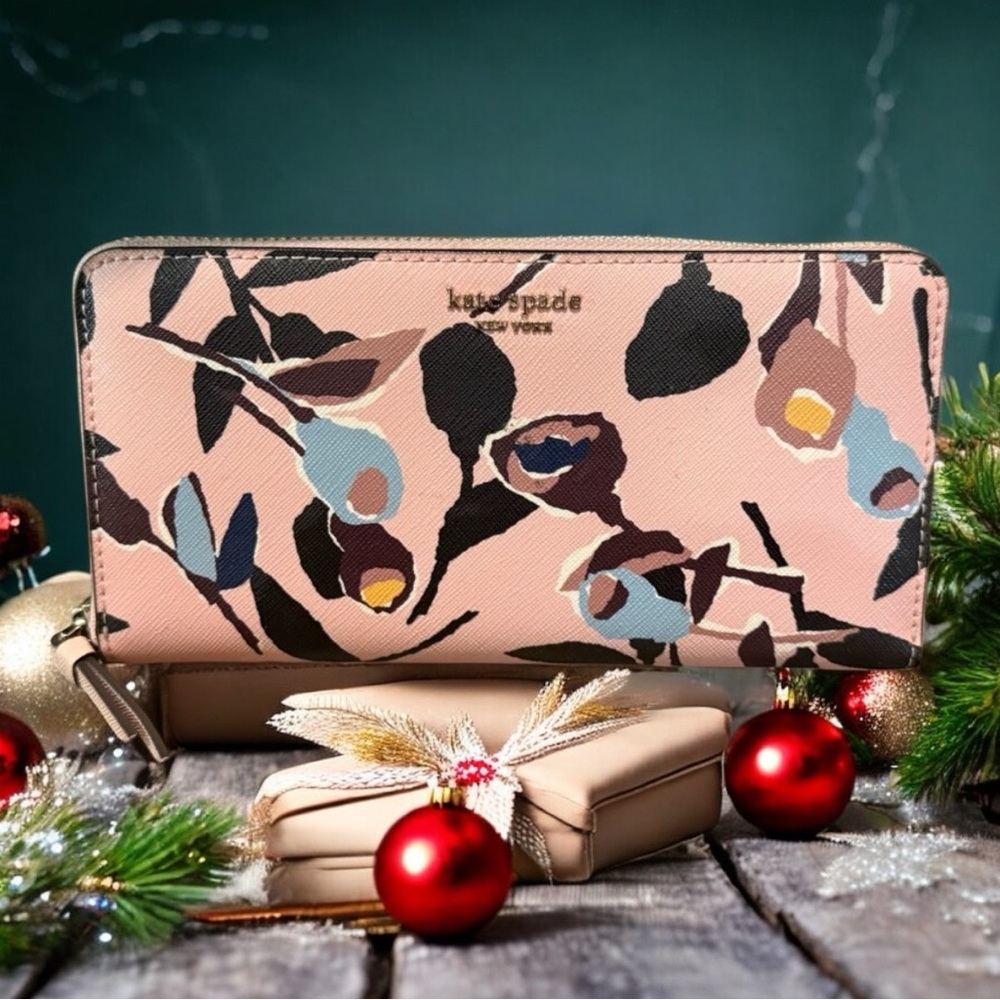 Kate Spade Cameron Paper Rose Continental Zip Wallet Dusty Pink Floral NWOT